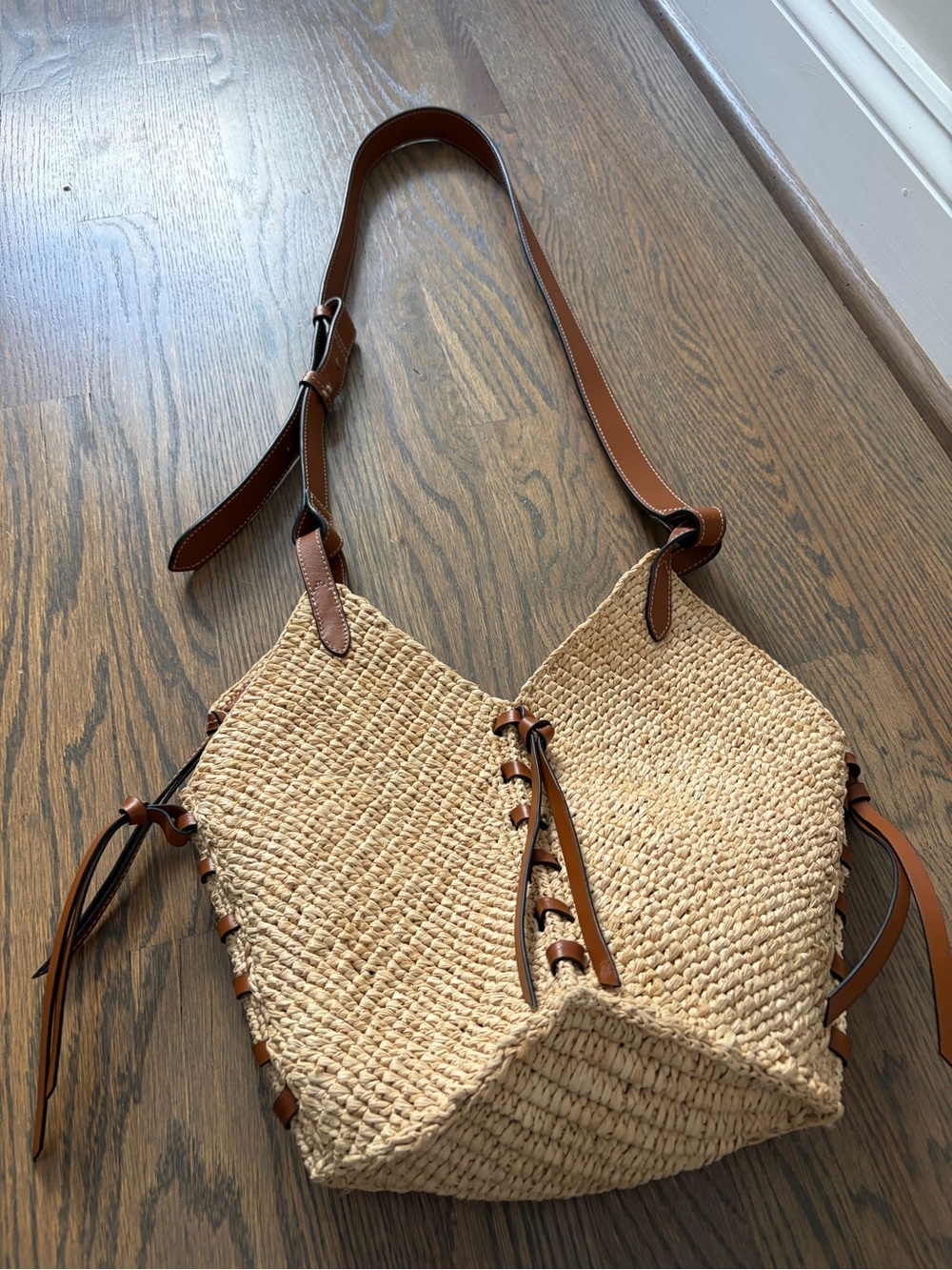 Isabel Marant Straw Shoulder Bag with Brown Leather Trim